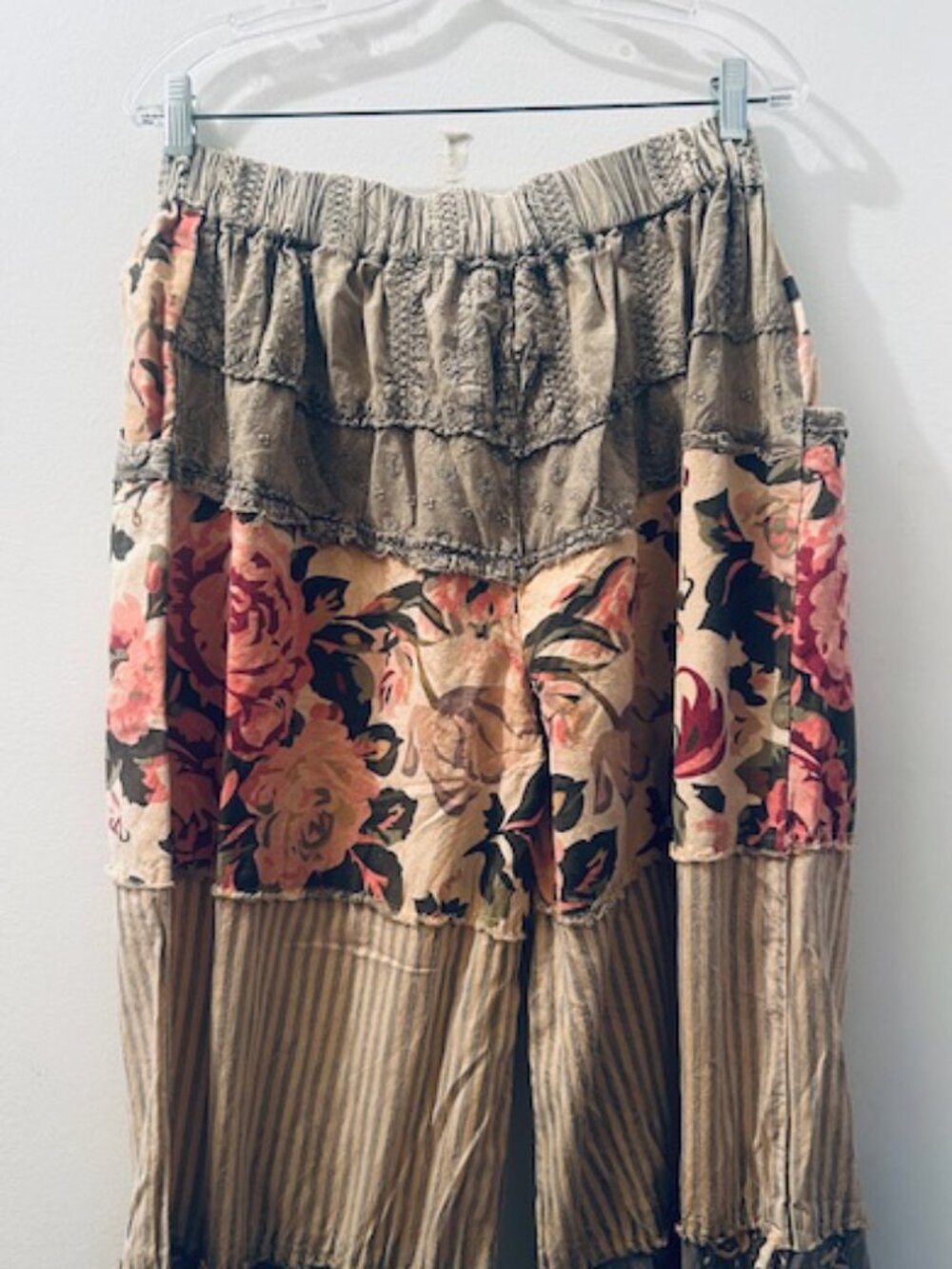 1397 A Rare Bird Chambray Tiered Roses & Striped Tie Waist One Size Pants NWT - Picture 14 of 16